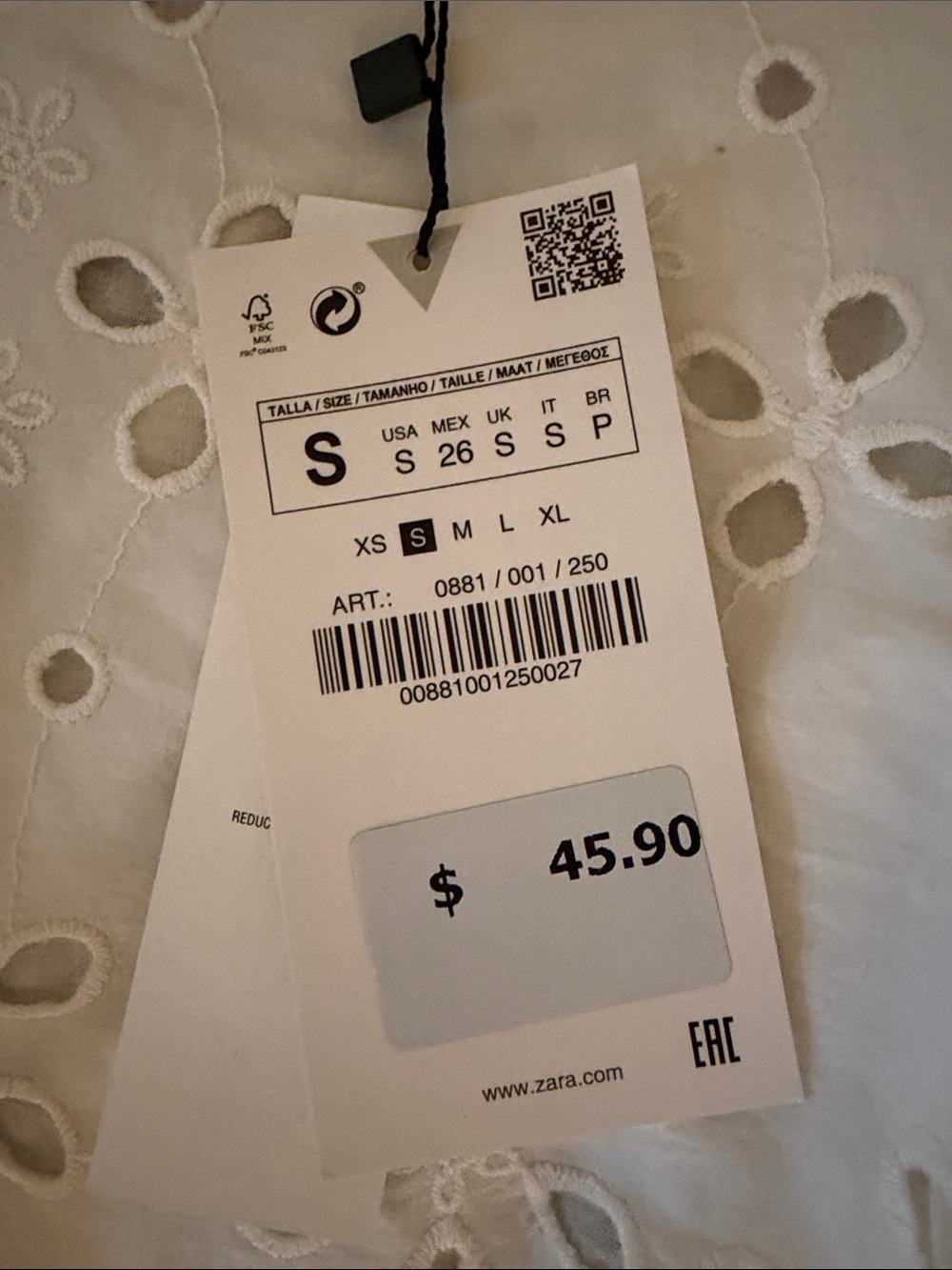 Zara White Eyelet Tie-Back Puff Sleeve Blouse - Picture 2 of 4